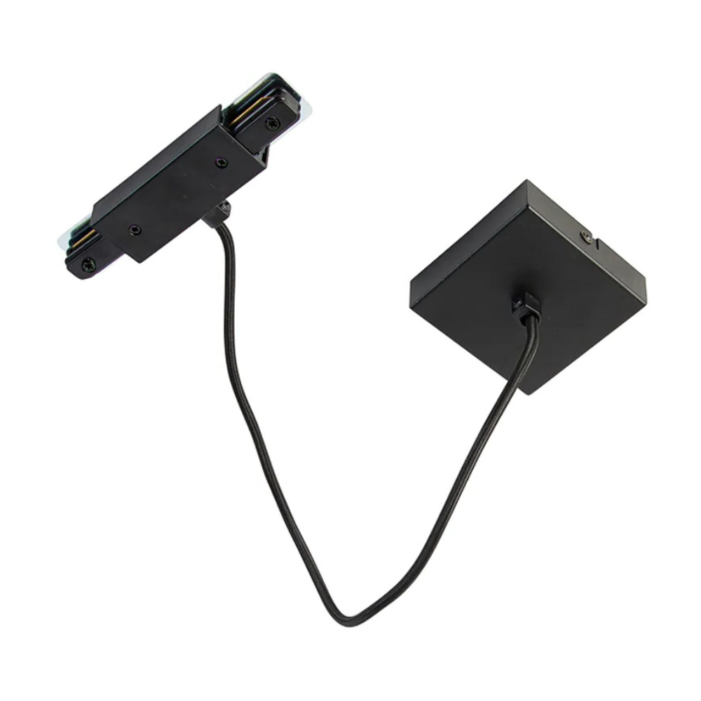 Middenvoeding met vierkante montageplaat voor 1-fase railverlichting - Zwart